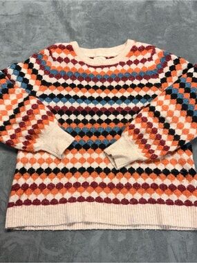 Fat Face Cream Multicolor Diamond-Pattern Crew Sweater
